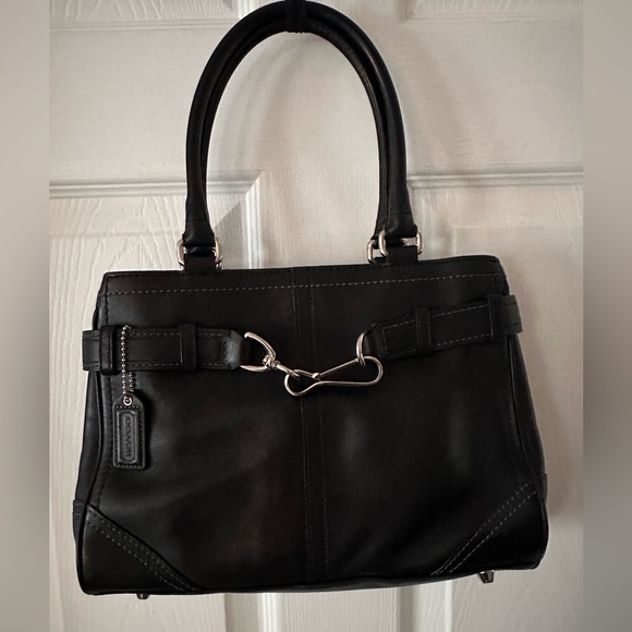 Coach Black Leather with blue thread Handbag - Picture 1 of 12